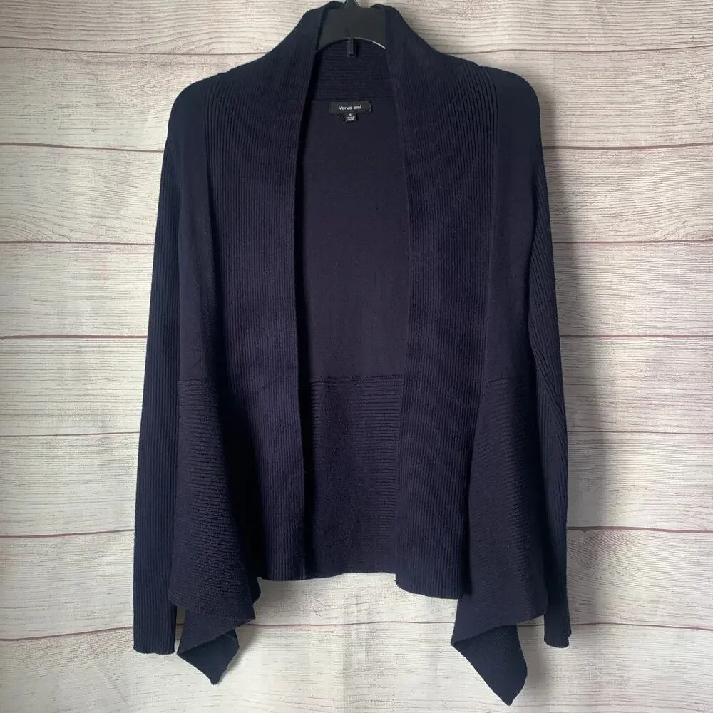 Verve Ami Navy Blue Cardigan Sweater Open Front Long Sleeves Size Small